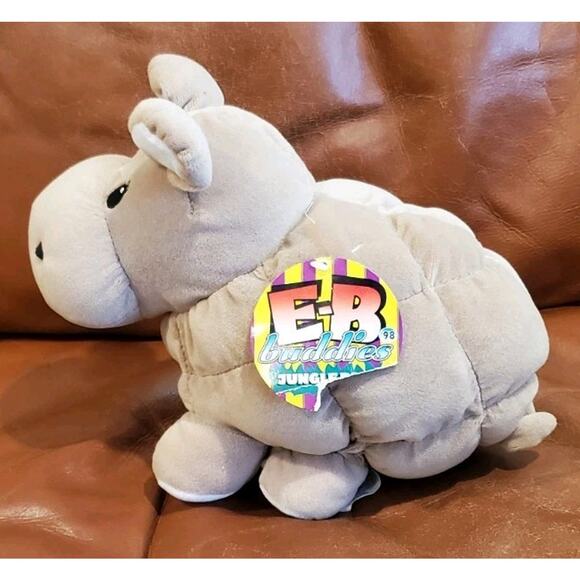 12 In Elder Beerman Tan Quilt Block House Hippo Stuffed Plush Embroidered Eyes - Picture 2 of 11